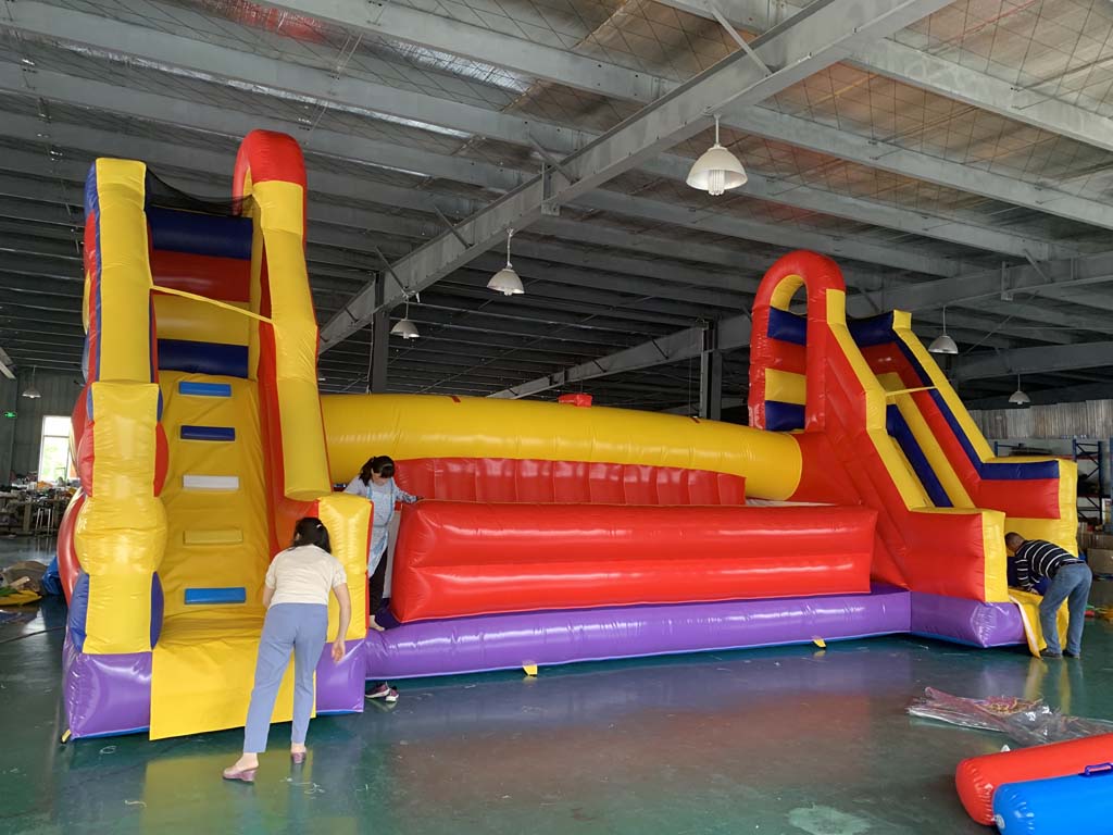 Kids Outdoor Obstacle Course - สนามแข่งขันเป่าลมขนาดใหญ่พร้อมสไลเดอร์ บ้านลม PVC สำหรับเด็กและผู้ใหญ่ เหมาะสำหรับงานปาร์ตี้กลางแจ้ง