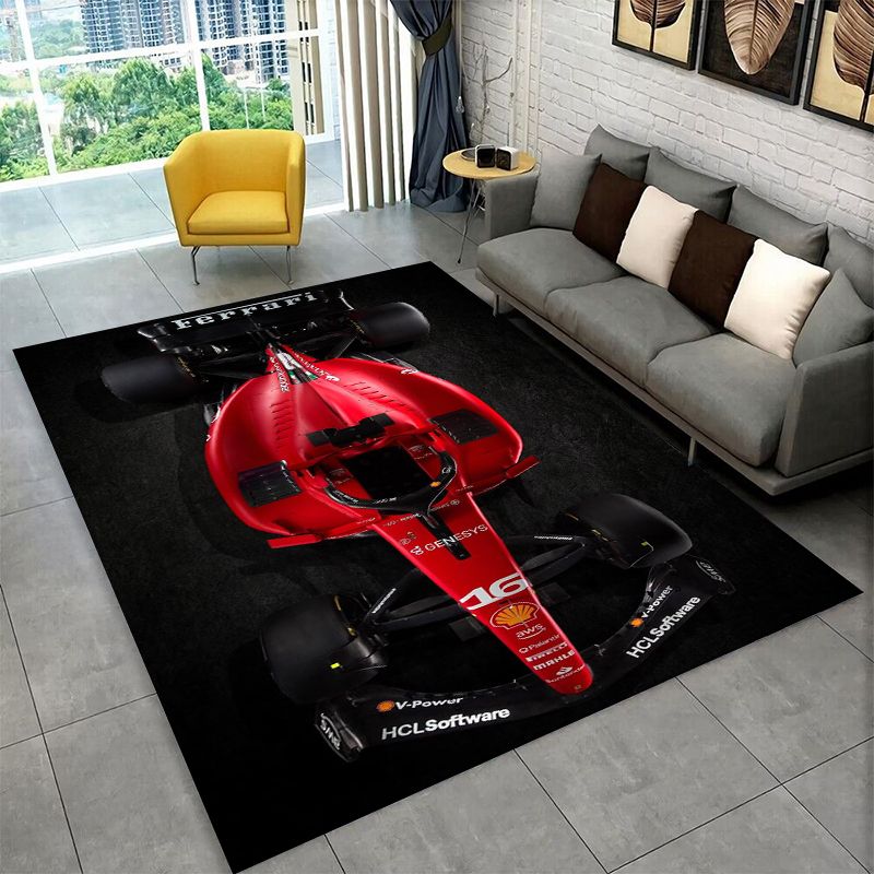 Kids Outdoor Mat - เรโทร เอฟ-เฟอร์รารี รถแข่ง โมโต พรมกันลื่นสำหรับห้องนั่งเล่น, ห้องนอน,