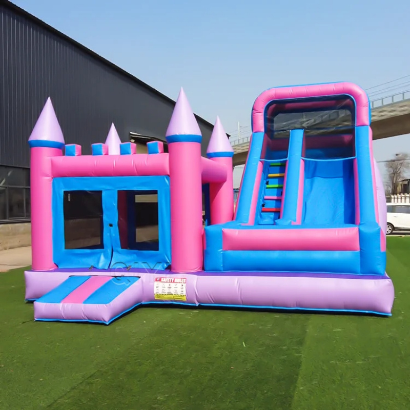 Kids Outdoor House With Slide - บ้านลมเป่าลมเชิงพาณิชย์สีสันสดใส บ้านเด้งดึ๋งเป่าลมหรูหราพร้อมสไลเดอร์ สำหรับเด็กเล่นในร่มและกลางแจ้ง