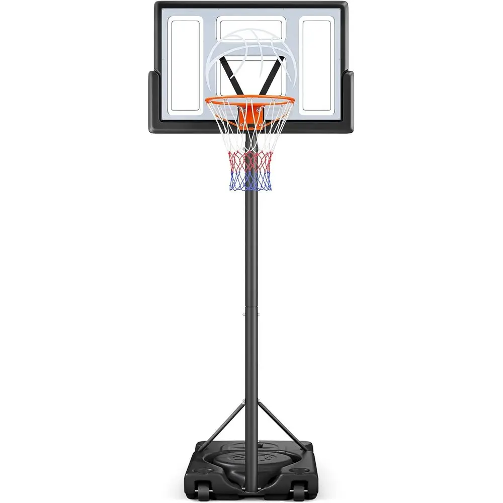 Basketball Hoop Outdoor - ระบบห่วงบาสเก็ตบอลแบบพกพาปรับระดับได้สำหรับเด็กและผู้ใหญ่ พร้อมแป้นบาสขนาด 44 นิ้ว และฐานเสริมความแข็งแรง
