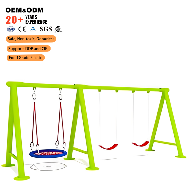 Kids Outdoor Garden Set - ชุดชิงช้าโลหะสีเขียวสำหรับเด็กเล่นกลางแจ้ง สำหรับใช้ในโรงเรียน ชิงช้าสามที่นั่ง ชุดชิงช้าสำหรับเด็กเล่นกลางแจ้ง ทำจากเหล็ก เหมาะสำหรับสวนและสนามเด็กเล่น