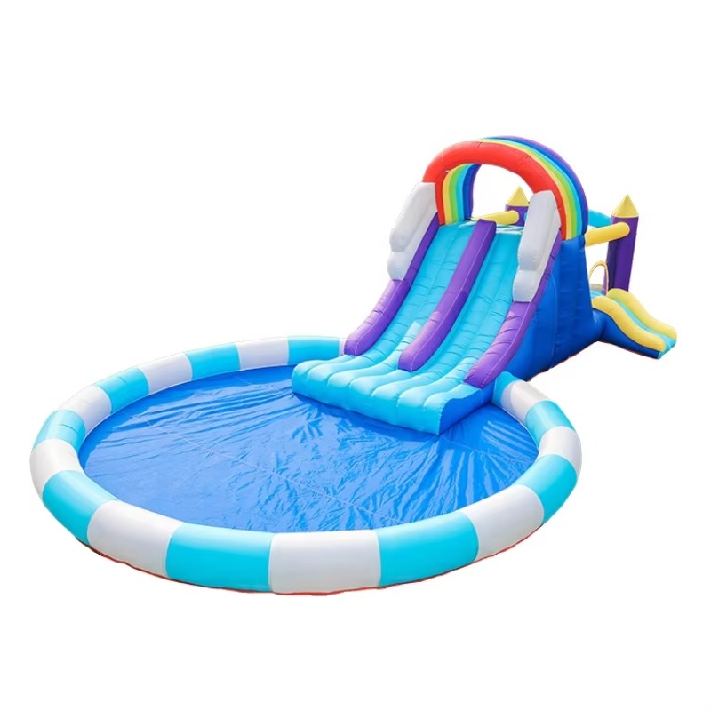 Kids Outdoor Inflatable - สไลเดอร์น้ำเป่าลมยักษ์สีรุ้งสำหรับเด็ก ทำจาก PVC ใช้ได้ทั้งในร่มและกลางแจ้ง สำหรับใช้ในบ้าน โรงเรียน