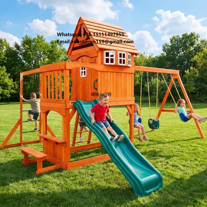 Kids Outdoor Garden Set - ชุดเครื่องเล่นสนามเด็กเล่นกลางแจ้งขนาดใหญ่ ของเล่นเด็ก สนามเด็กเล่นหลังบ้าน สวนสาธารณะ โรงเรียน ชุดชิงช้าไม้สำหรับเด็ก