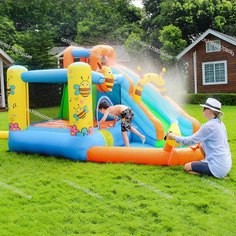 Kids Indoor Outdoor Trampoline - สไลเดอร์น้ำเป่าลมพร้อมปราสาทเด้งดึ๋งสำหรับเด็ก แทรมโพลีนในร่มและกลางแจ้ง อุปกรณ์เล่นสำหรับงานปาร์ตี้ในสวนหลังบ้าน
