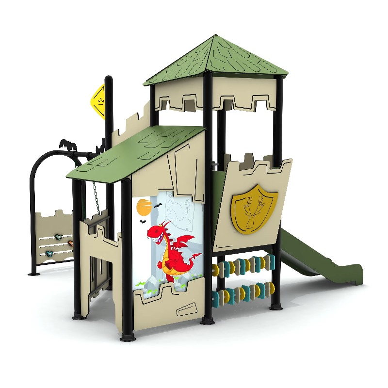 Kids Outdoor Garden Set - ชุดสนามเด็กเล่นไม้กลางแจ้ง บ้านเด็กเล่นโครงเหล็ก สำหรับใช้ในสวนเด็ก โครงสร้างสนามเด็กเล่นเชิงพาณิชย์ พร้อมสไลเดอร์และอุปกรณ์ปีนป่าย สำหรับสนามหลังบ้าน