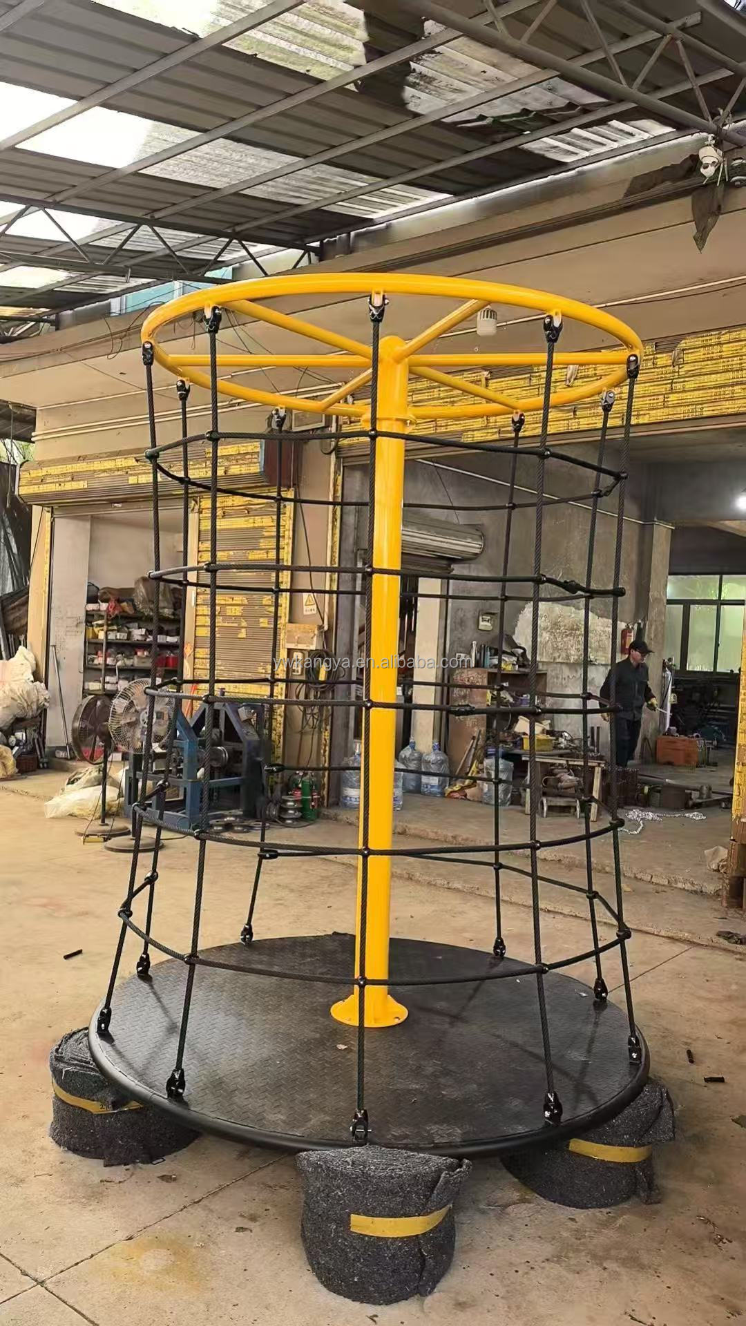 Kids Outdoor Climbing Equipment - อุปกรณ์สนามเด็กเล่นกลางแจ้งแบบปรับแต่งได้ วัสดุเหล็ก พร้อมชิงช้าปีนป่ายและลูกโลกหมุน โดดเด่นด้วยสนามเชือกที่เป็นเอกลักษณ์