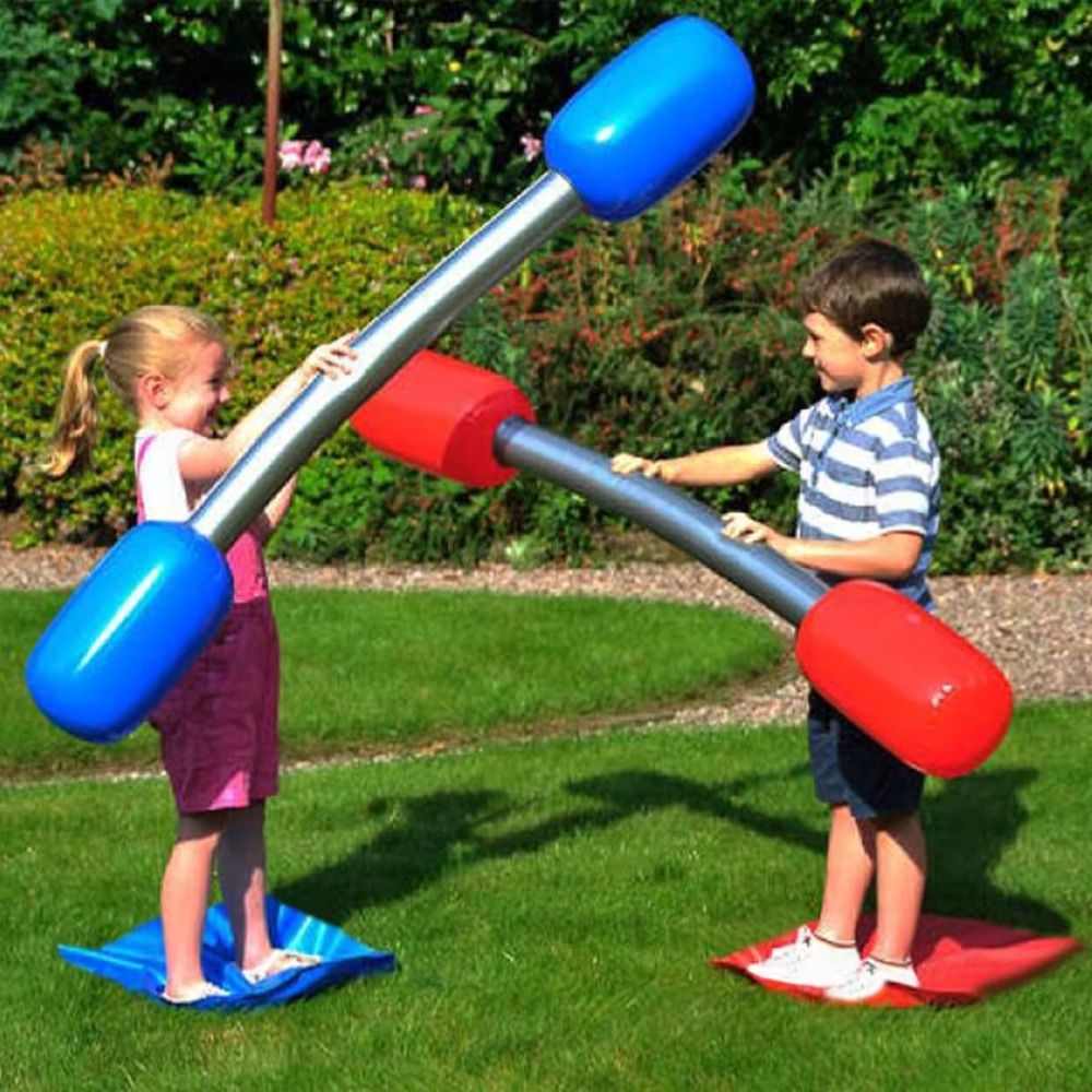 Kids Outdoor Mat - ของเล่นกลางแจ้ง ไม้เป่าลมสีแดงน้ำเงิน ค้อนลม ไม้สำหรับเล่นเกมในสนาม น่ารัก พร้อมแผ่นรอง