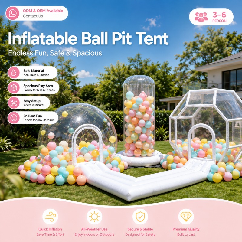 Kids Outdoor Tent - เต็นท์บอลพิทเป่าลมใส บ้านบอลพีวีซีใสสำหรับเด็ก เต็นท์เล่นสำหรับงานวันเกิดในสวนหลังบ้าน กิจกรรมเล่นในร่มและกลางแจ้ง