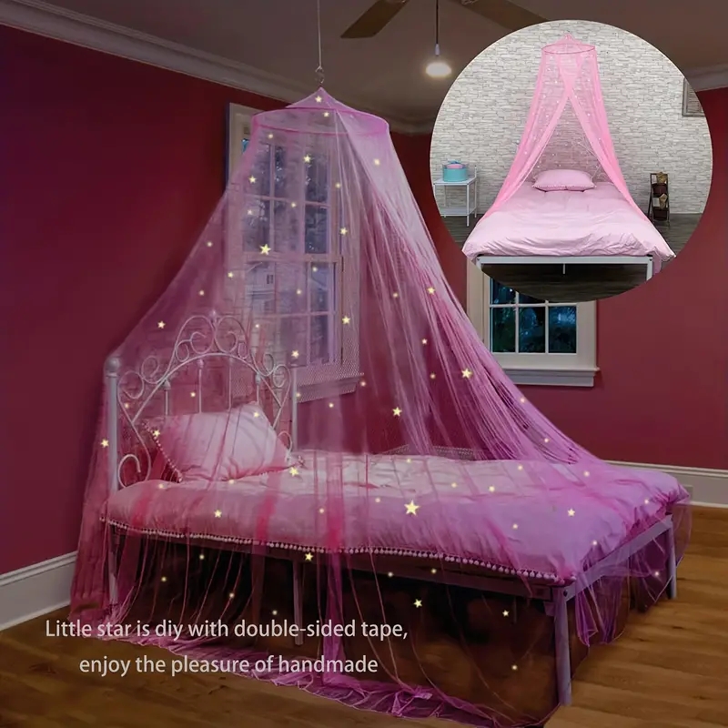 Kids Outdoor Tent - มุ้งคลุมเตียงสีชมพูสำหรับเด็กผู้หญิงพร้อมดาวเรืองแสงสำหรับเด็กกระโจมสำหรับตกแต่งเตียงเต็นท์เพดานผ้าม่านสำหรับเด็ก