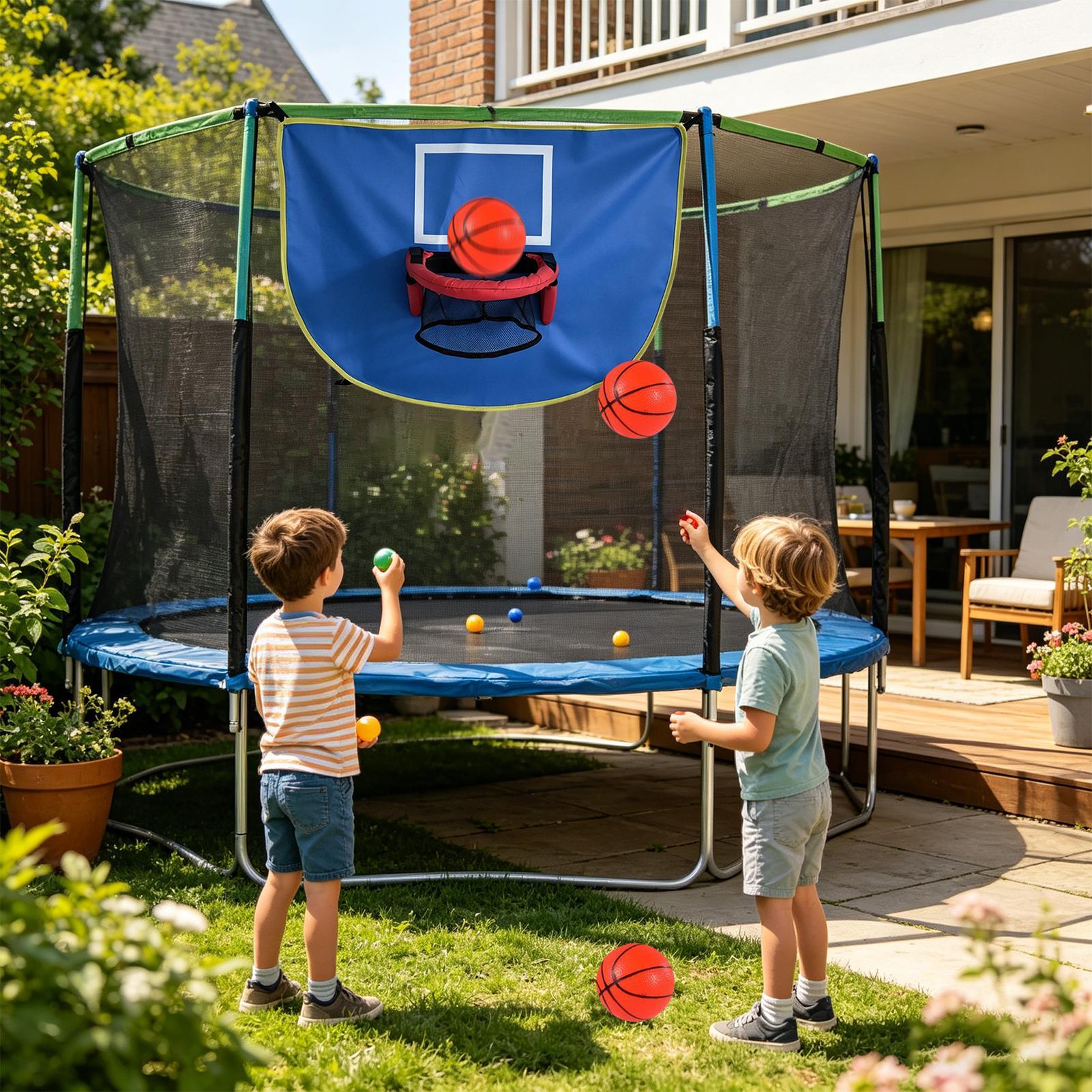 Kids Indoor Outdoor Trampoline - ห่วงบาสเก็ตบอลพร้อมปั๊มลมและลูกบอล 3 ลูก ติดตั้งง่าย ใช้ได้ทั้งในร่มและกลางแจ้ง ของเล่นสำหรับเด็กและผู้ใหญ่