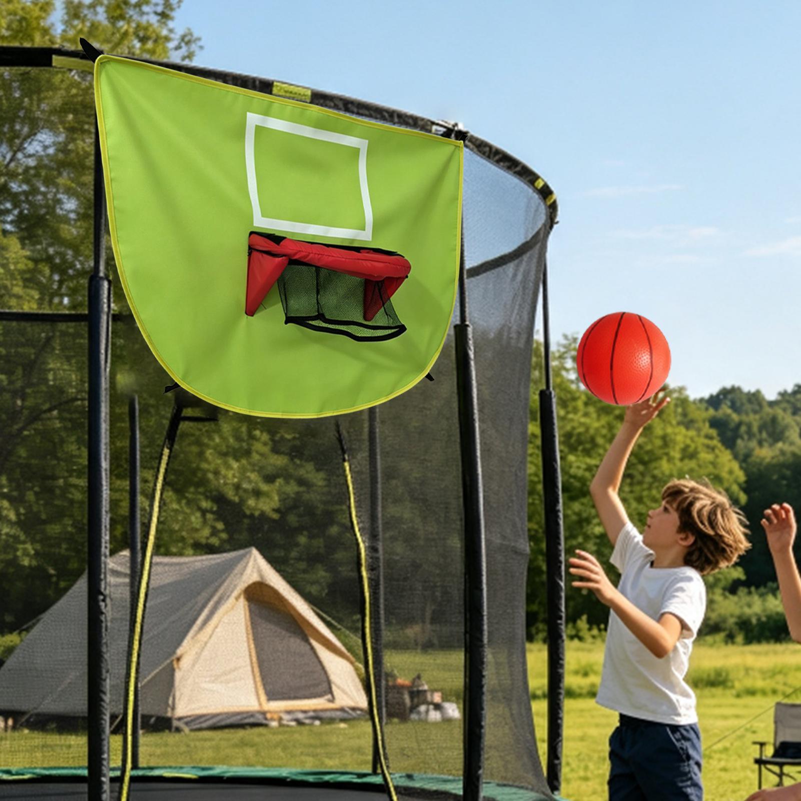 Kids Indoor Outdoor Trampoline - ห่วงบาสเก็ตบอลสำหรับแทรมโพลีนพร้อมปั๊มลม 3 ลูก ประกอบง่าย ใช้ได้ทั้งในร่มและกลางแจ้ง อุปกรณ์เสริมสำหรับแทรมโพลีนสำหรับเด็กและผู้ใหญ่