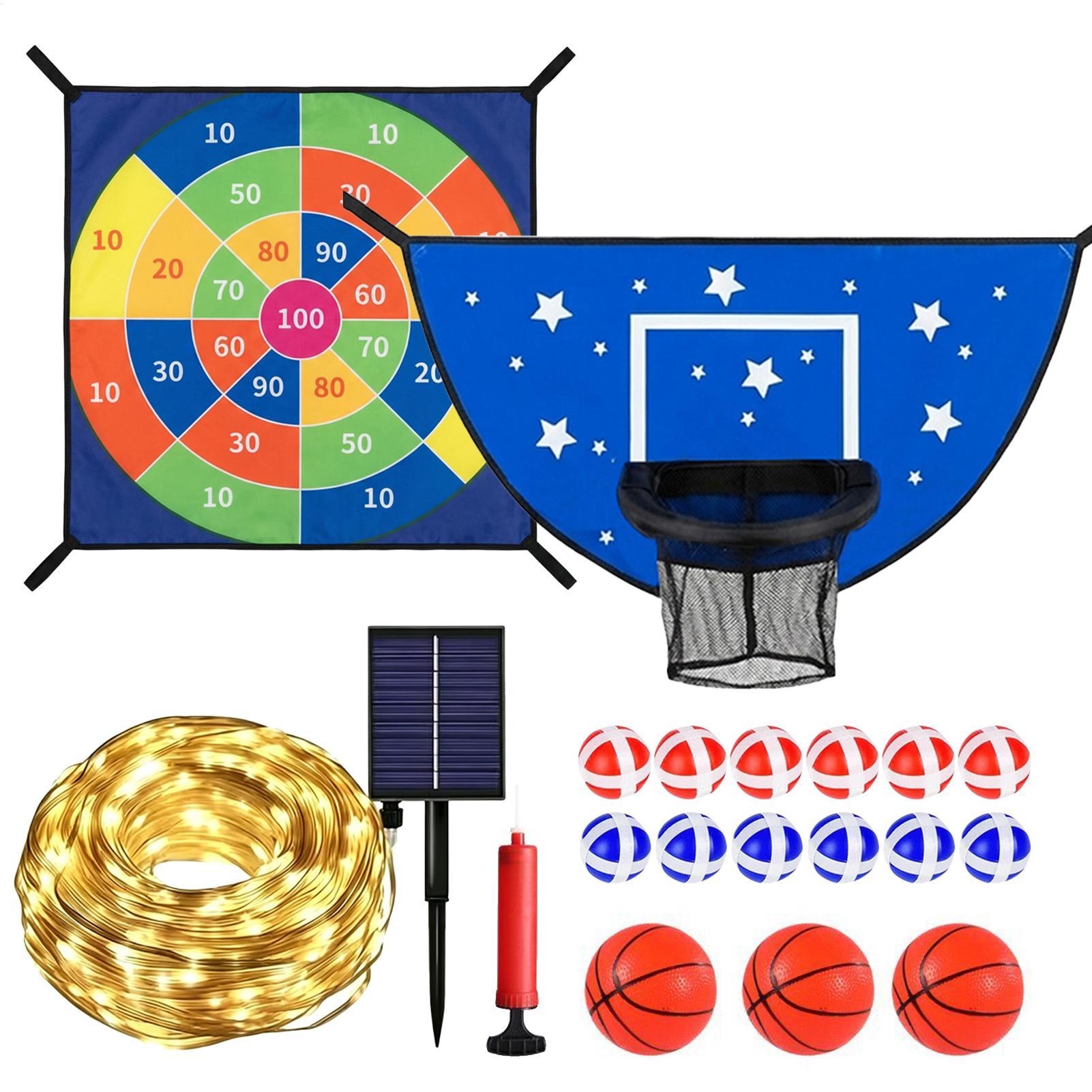 Basketball Hoop Outdoor - เป้าบาสเก็ตบอลสำหรับแทรมโพลีนพร้อมกระดานปาเป้า อุปกรณ์เสริมสำหรับความสนุกสนาน ห่วงบาสเก็ตบอลสำหรับแทรมโพลีนกลางแจ้ง สำหรับเด็กชาย เด็กหญิง และผู้ใหญ่
