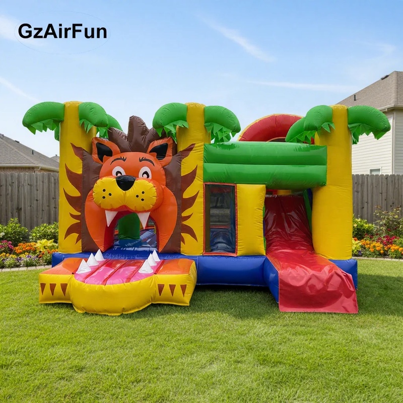 Kids Outdoor House With Slide - บ้านลมเป่าลมธีมสิงโตสำหรับใช้งานกลางแจ้งเชิงพาณิชย์ รุ่น GZAIRFUN N-157 พร้อมสไลเดอร์สำหรับเด็ก ติดตั้งง่าย