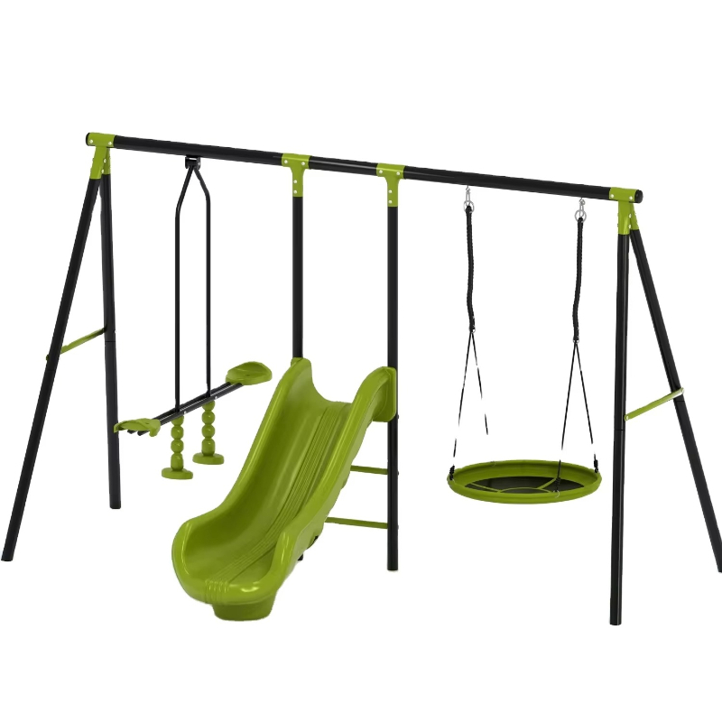 Kids Outdoor Garden Set - ชุดของเล่นชิงช้าสำหรับเด็ก พร้อมห่วงบาสเก็ตบอล ทำจากเหล็ก สำหรับเล่นกลางแจ้ง สวน บ้านเด็กเล่น