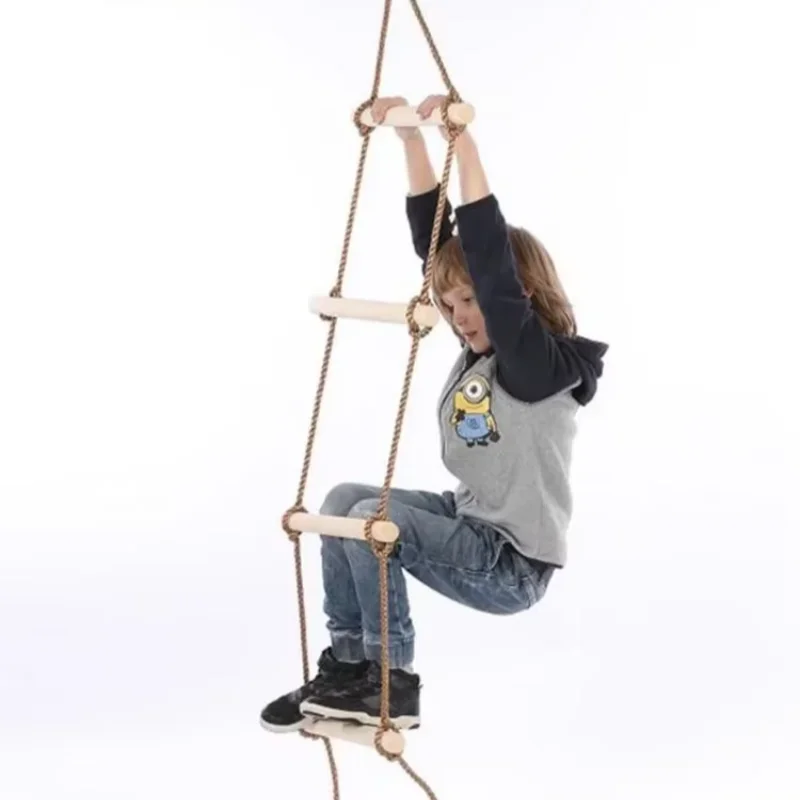 Kids Outdoor Climbing Equipment - บันไดเชือกปีนป่ายสำหรับเด็ก วัสดุไม้ ชิงช้าเด็ก เกมในร่มและกลางแจ้ง ของเล่นสนามเด็กเล่น สนามหลังบ้าน