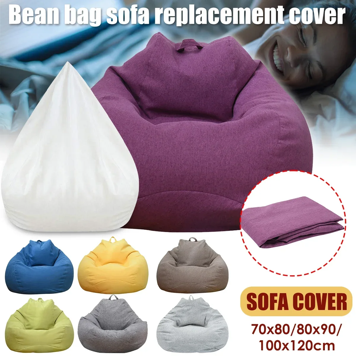 Kids Outdoor Lounge Chair With Umbrella - ขนาดใหญ่Bean Bagเก้าอี้โซฟาสบายกลางแจ้งLazyที่นั่งโซฟาไม่มีฟิลเลอร์สําหรับผู้ใหญ่เด็กนุ่มTatamiเก้าอี้