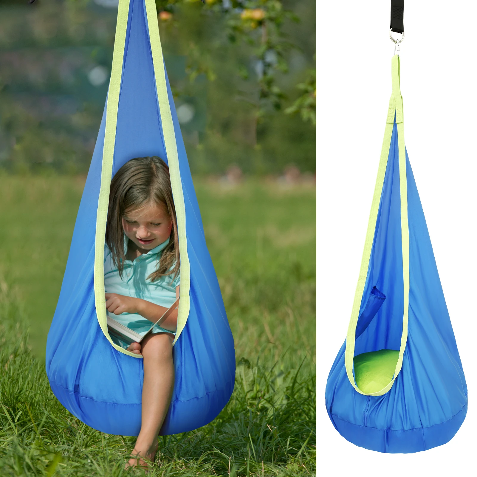 Kids Outdoor Hammock Swing - เก้าอี้สวิงสำหรับเด็ก เก้าอี้สวิงแบบพกพาพร้อมเบาะลม เก้าอี้สวิงแบบแขวน รับน้ำหนักได้สูงสุด 200 กก.