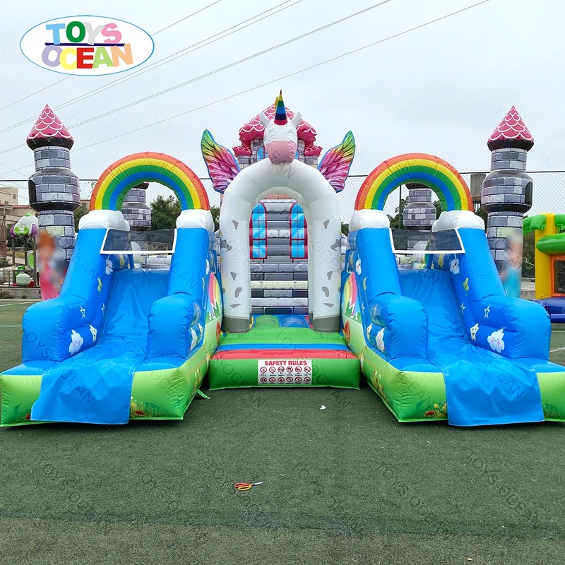 Kids Outdoor House With Slide - บ้านลมเป่าลมขนาดใหญ่สำหรับเด็ก สนามเด็กเล่นกลางแจ้งแบบปรับแต่งได้ พร้อมสไลเดอร์และพื้นที่กระโดดสำหรับขาย