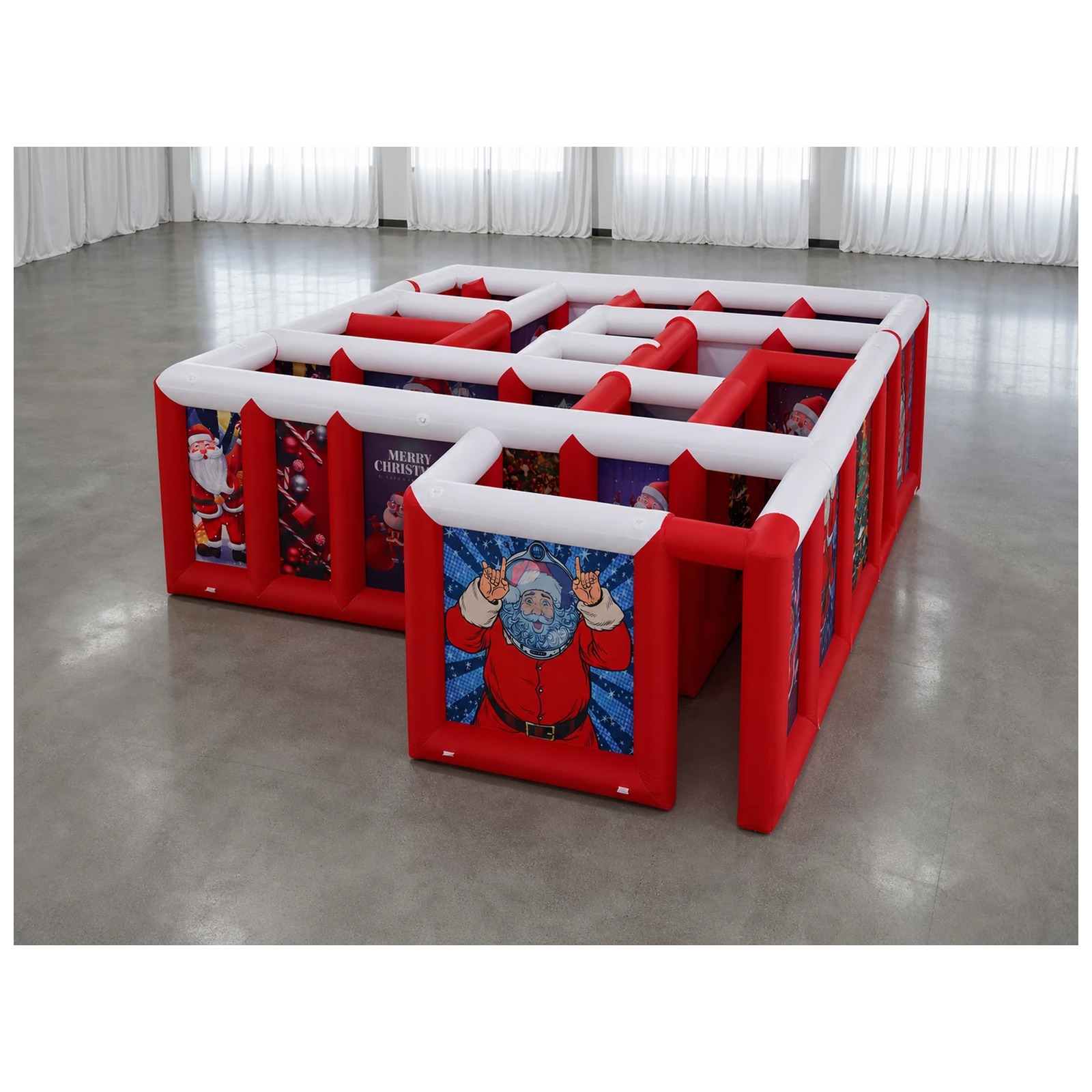 Kids Outdoor Inflatable - เขาวงกตเป่าลมหลังคาเรียบสีแดงขาวขนาดใหญ่ 3x6 เมตร (10x20 ฟุต) พร้อมเครื่องเป่าลม