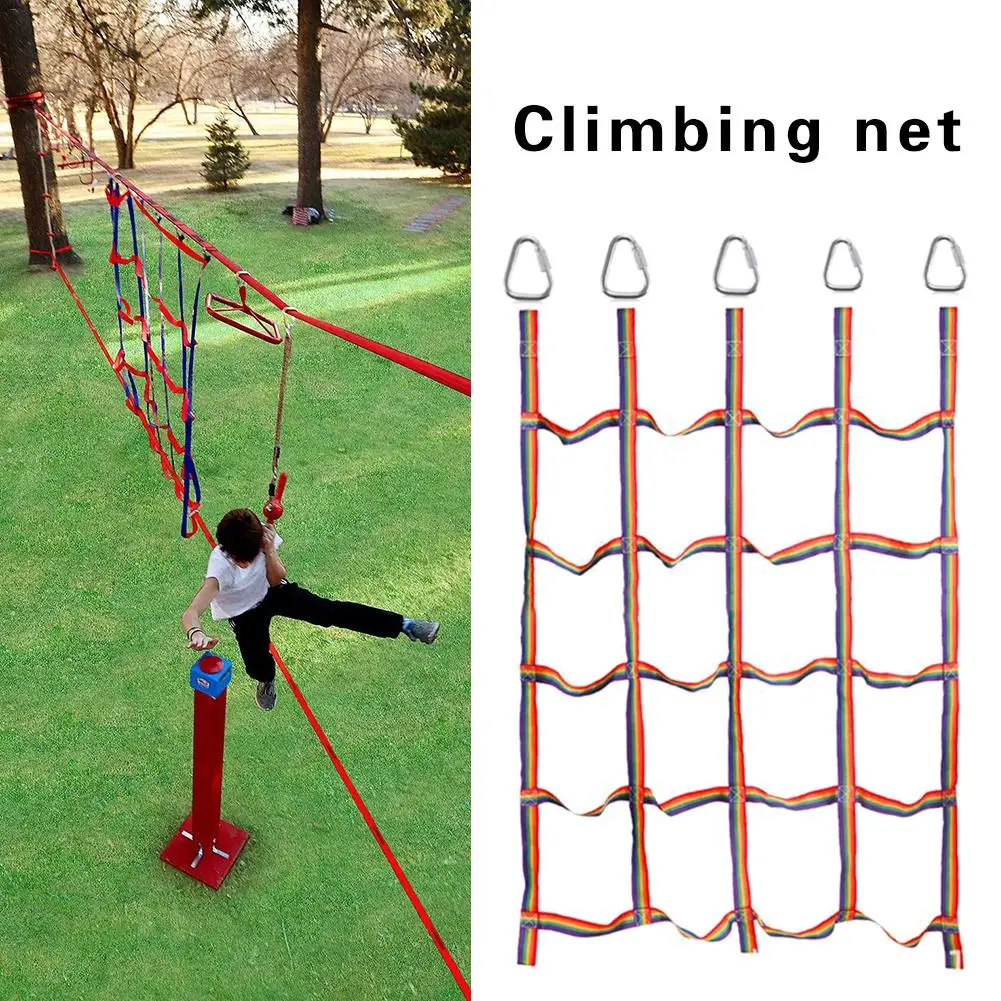 Kids Outdoor Climbing Equipment - 250กก.กลางแจ้งเด็กปีนเขาสุทธิสายรุ้งริบบิ้นสุทธิทางกายภาพการฝึกอบรมปีนเขาสุทธิสนามเด็กเล่นSwingแขวนบันได