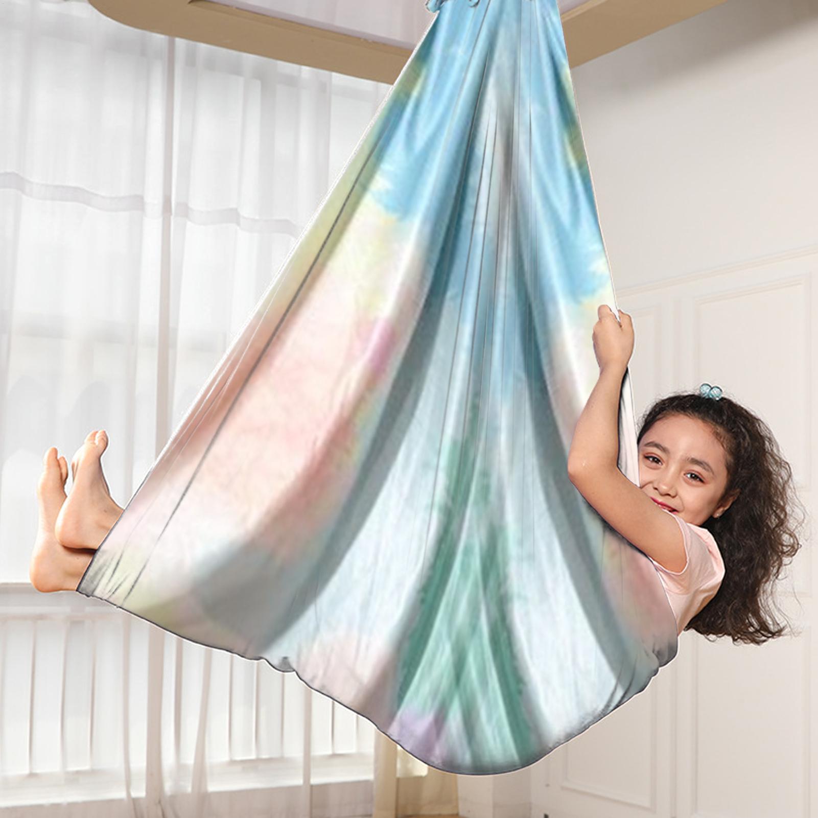 Kids Outdoor Hammock Swing - เปลโยคะแบบแขวนสำหรับเด็ก ผ้าคลุมโยคะแบบยืดหยุ่น ใช้สำหรับออกกำลังกายกลางแจ้ง