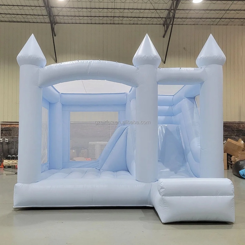 Kids Outdoor House With Slide - ปราสาทลมสีขาวสำหรับงานแต่งงาน ใช้ได้ทั้งในร่มและกลางแจ้ง ปราสาทลมเป่าลมสำหรับเด็กเล่น พร้อมสไลเดอร์ วัสดุ PVC