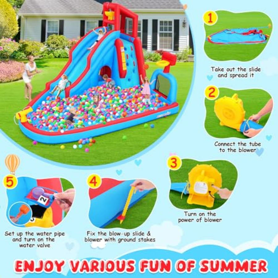 สไลเดอร์น้ำเป่าลมกลางแจ้งสำหรั - Kids Outdoor House With Slide บทวิจารณ์และราคา