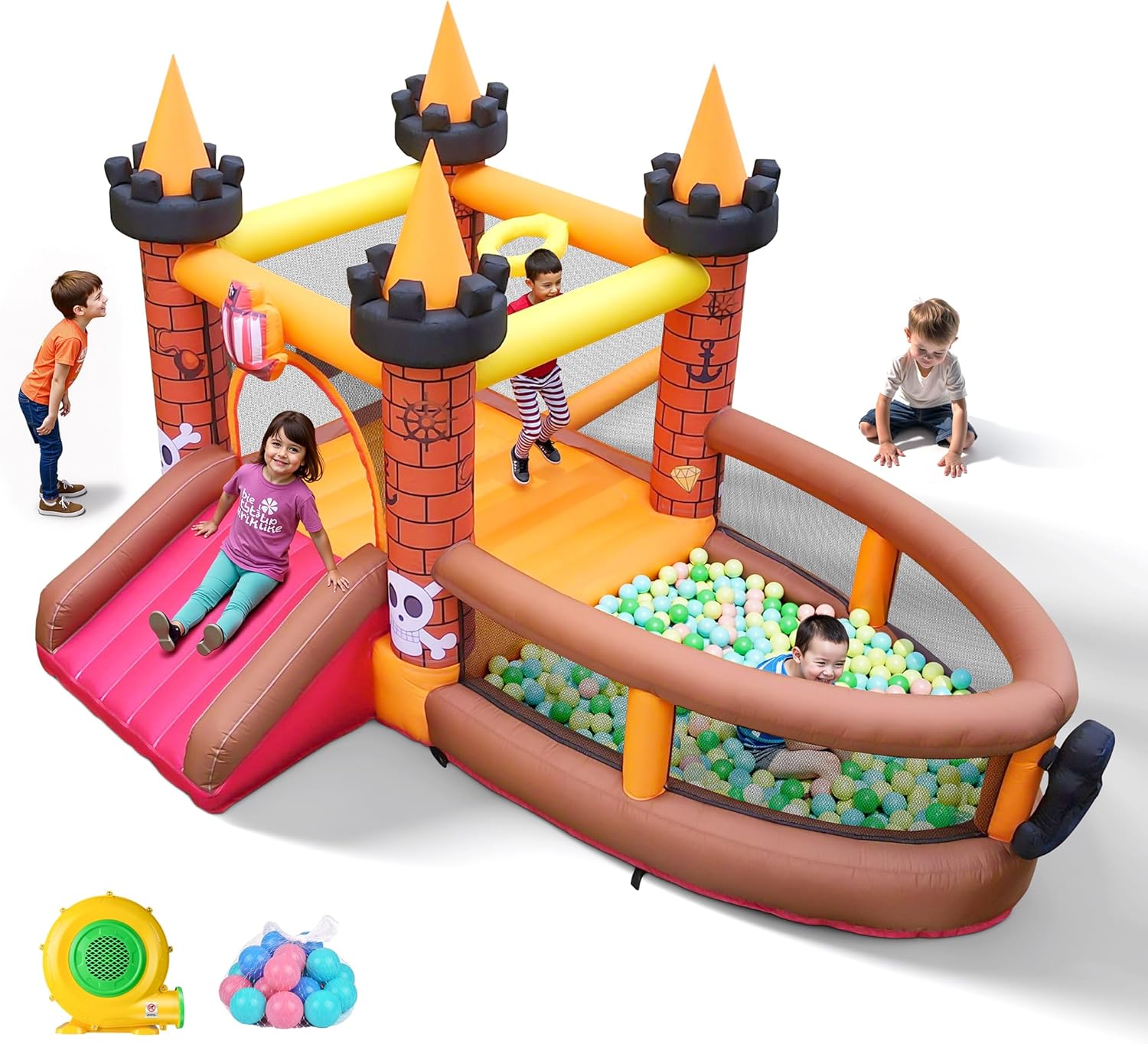 บ้านลมเป่าลมสำหรับเด็กอายุ 3-8 - Kids Outdoor House With Slide บทวิจารณ์และราคา