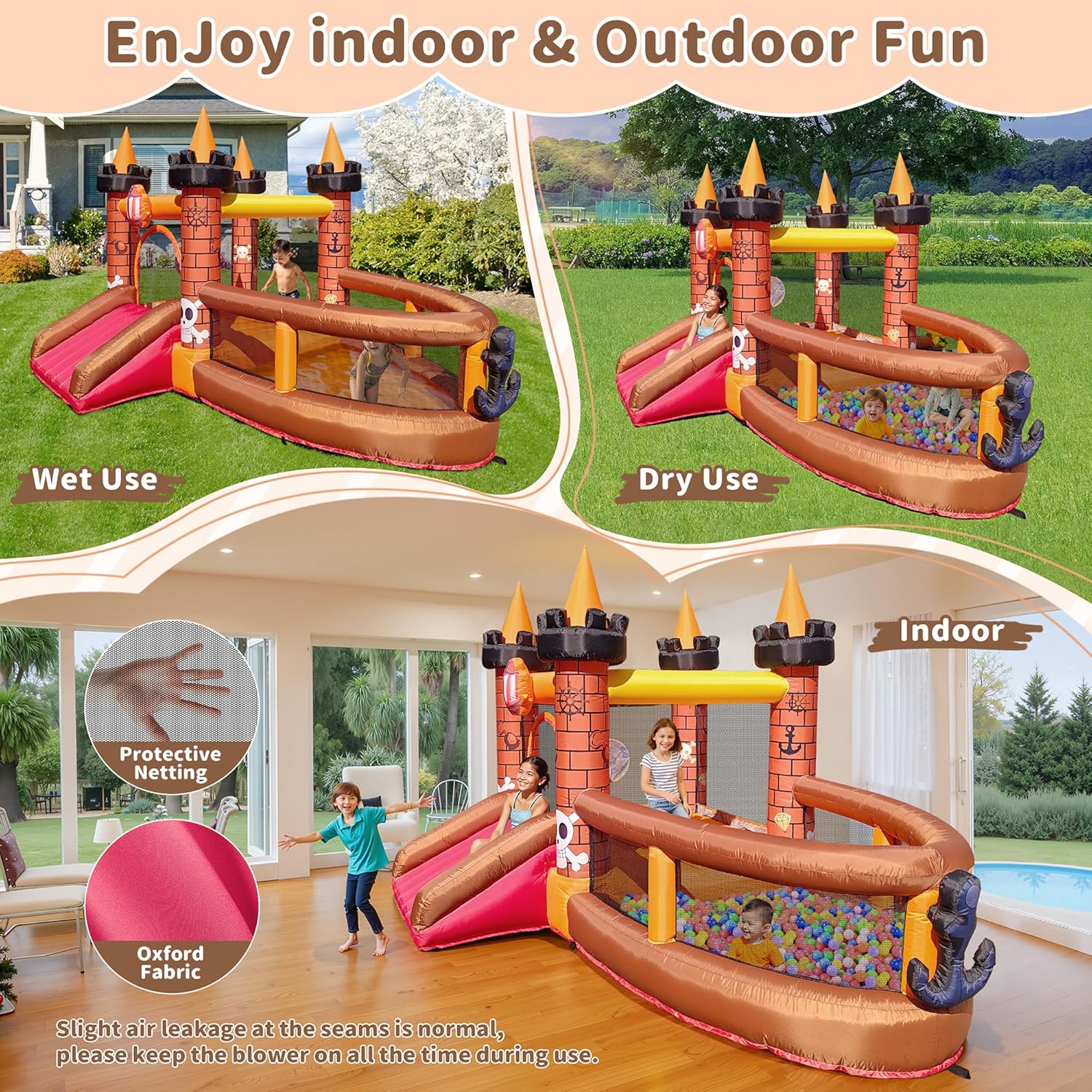 บ้านลมเป่าลมสำหรับเด็กอายุ 3-8 - Kids Outdoor House With Slide บทวิจารณ์และราคา