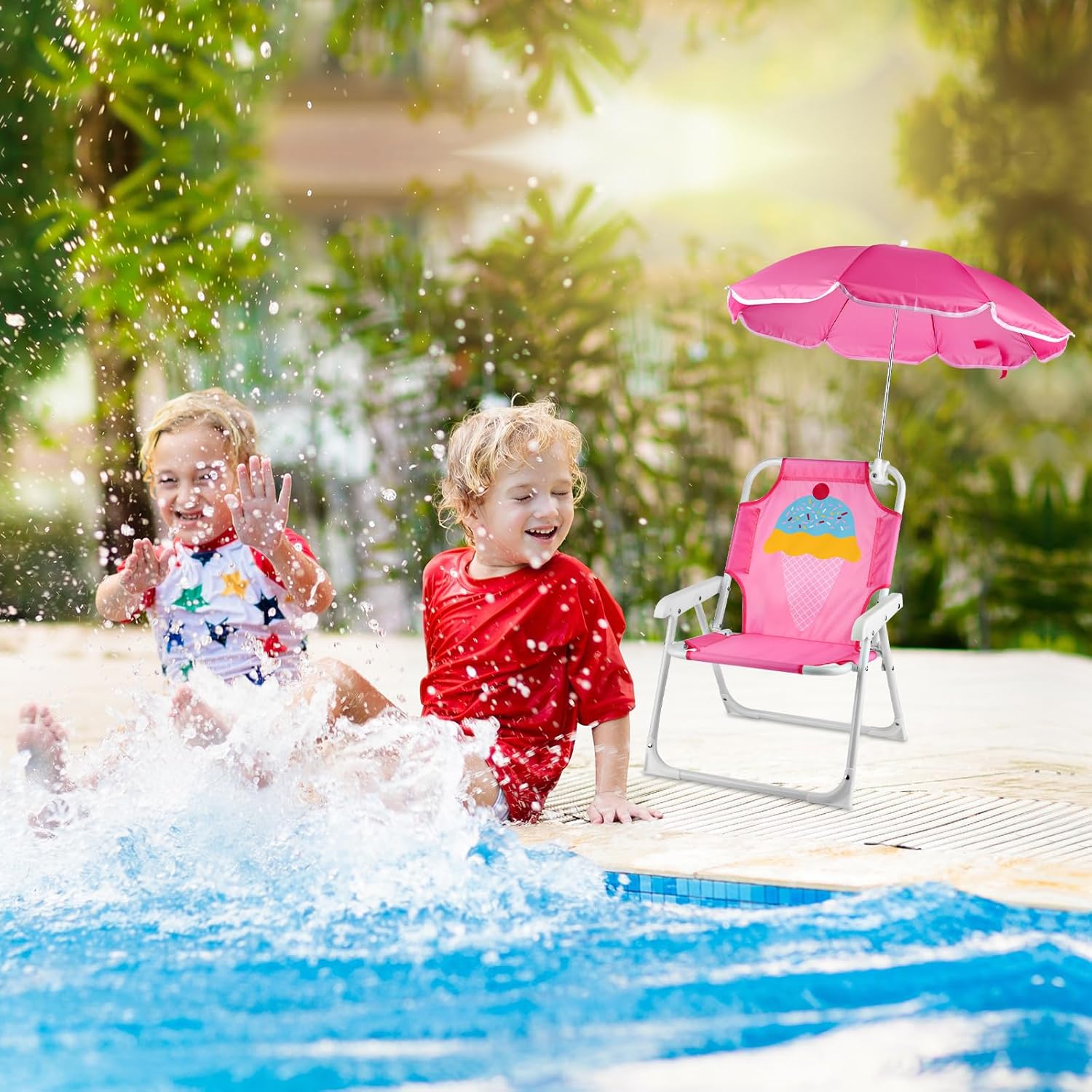 1 ชุดเก้าอี้ชายหาดพับพร้อมร่มเ - Kids Outdoor Lounge Chair With Umbrella บทวิจารณ์และราคา