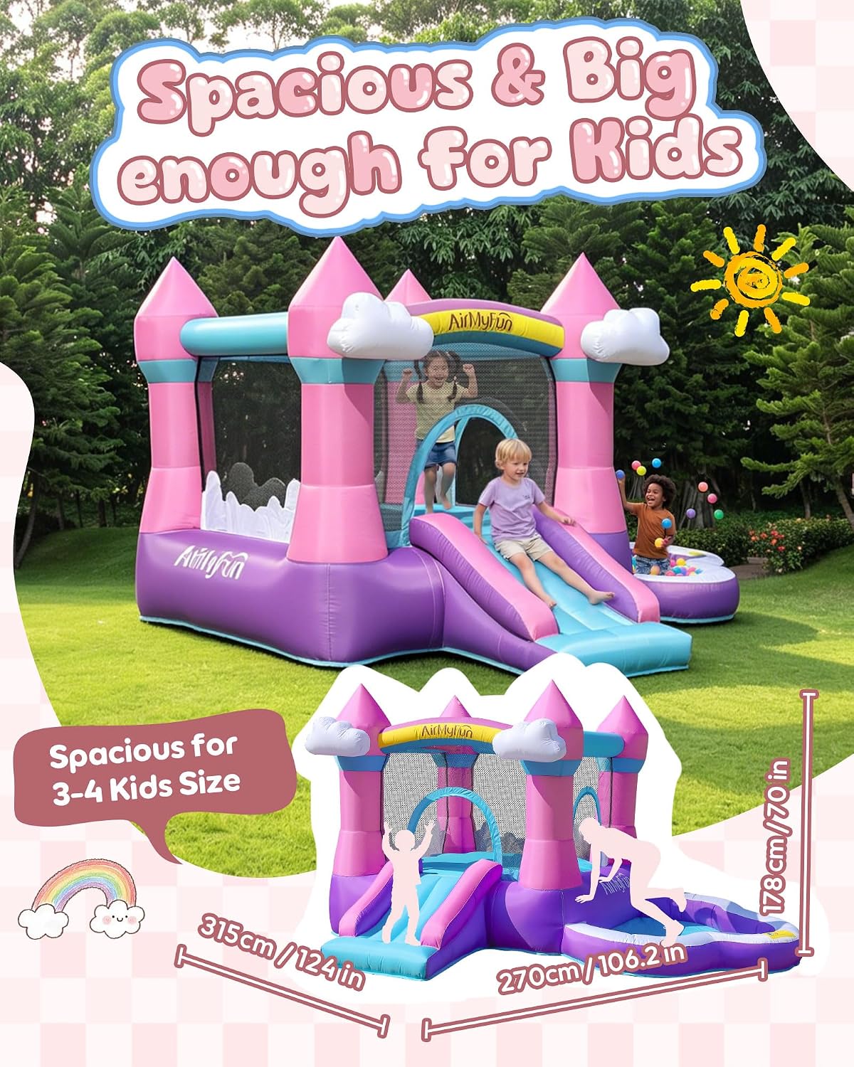 บ้านลมสีชมพูสำหรับเด็กอายุ 3-8 - Kids Outdoor Inflatable บทวิจารณ์และราคา