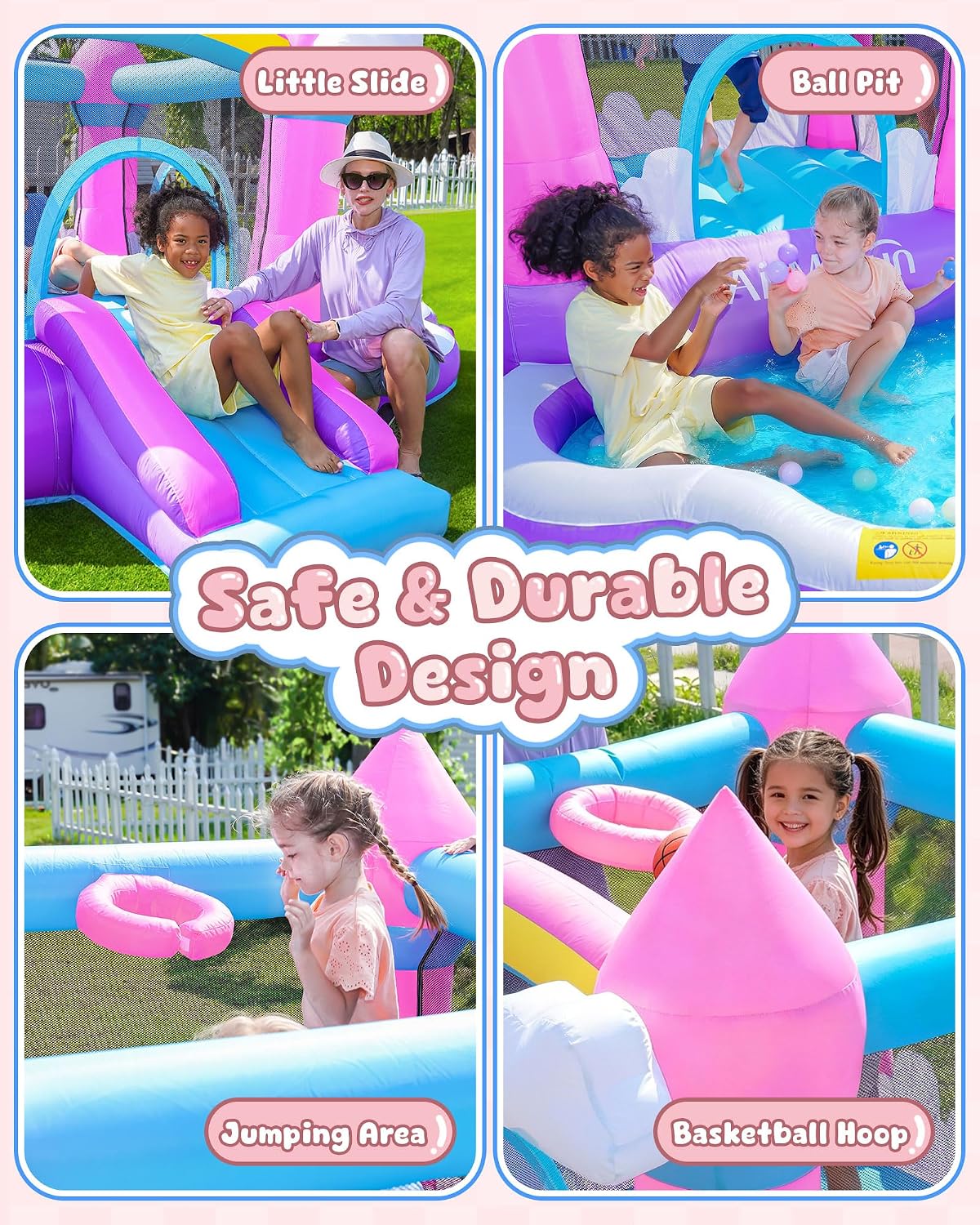 บ้านลมสีชมพูสำหรับเด็กอายุ 3-8 - Kids Outdoor Inflatable บทวิจารณ์และราคา