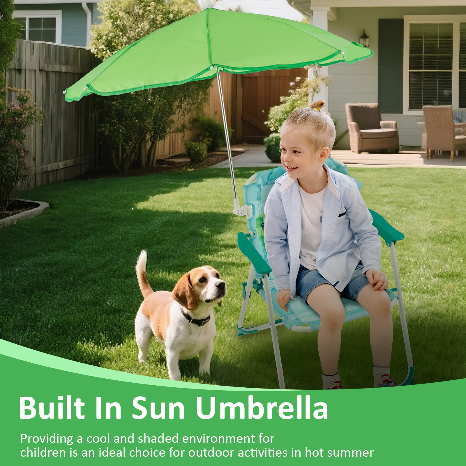 เก้าอี้ชายหาดพับได้สำหรับเด็ก  - Kids Outdoor Lounge Chair With Umbrella บทวิจารณ์และราคา