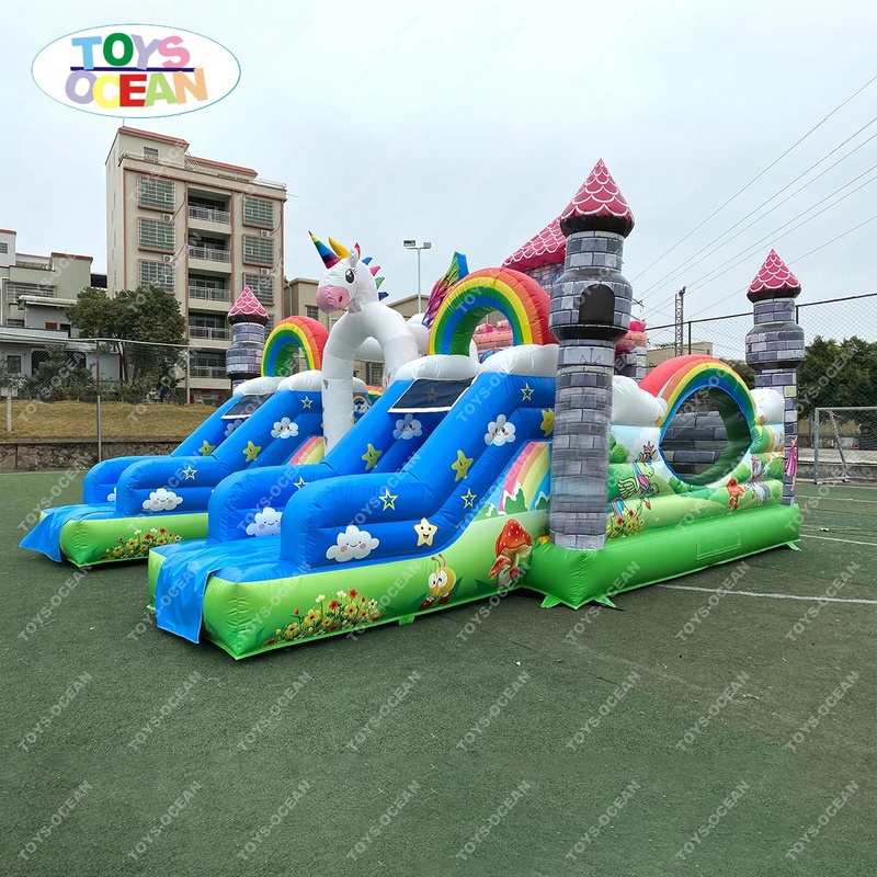 บ้านลมเป่าลมขนาดใหญ่สำหรับเด็ก - Kids Outdoor House With Slide บทวิจารณ์และราคา